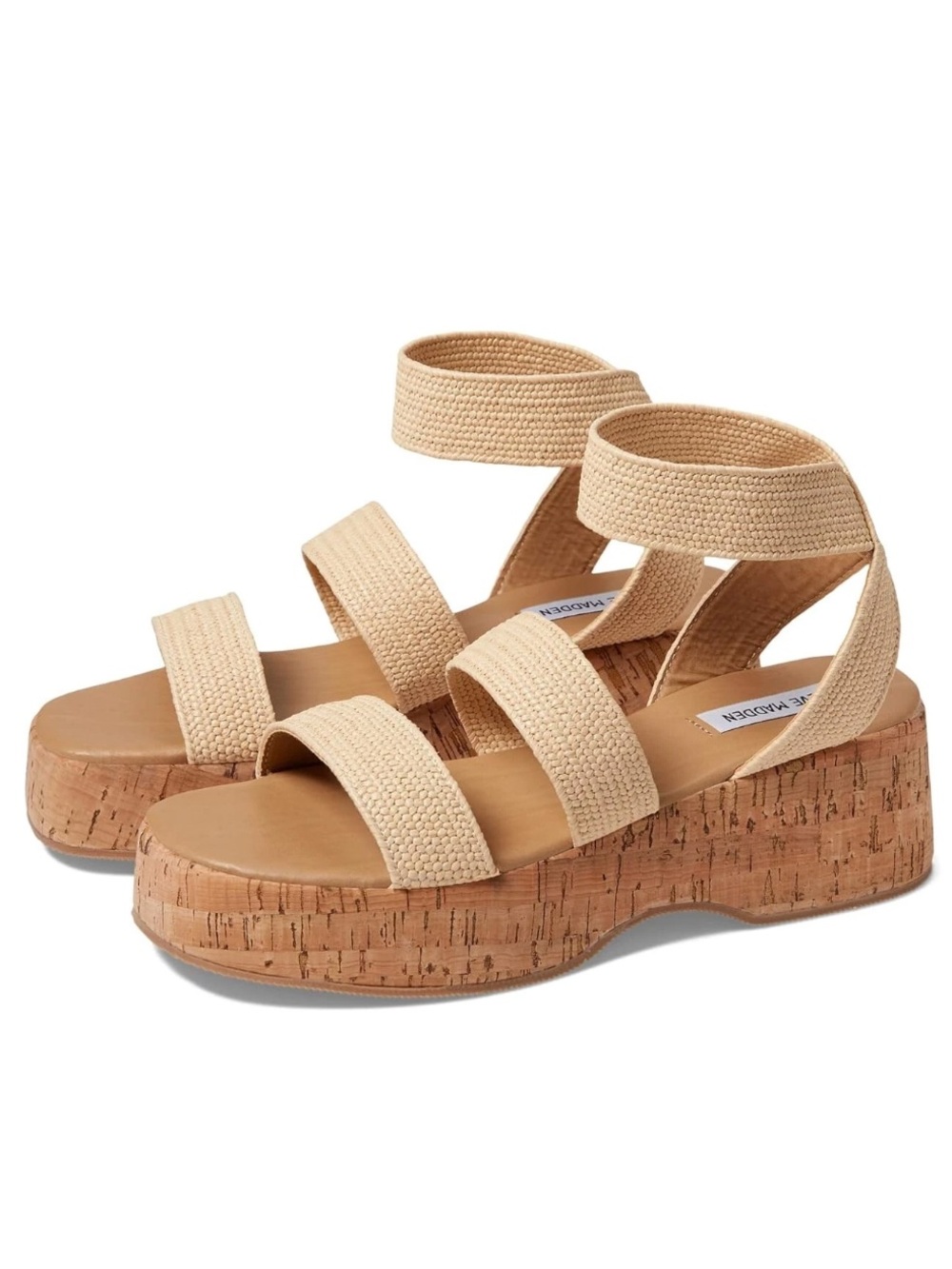 Steve Madden Sashes Strappy Platform Sandals Raffia